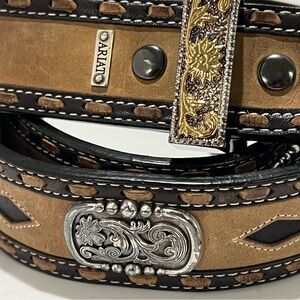Ariat Men’s Western Leather Belt 44 Removable Buckle Conchos